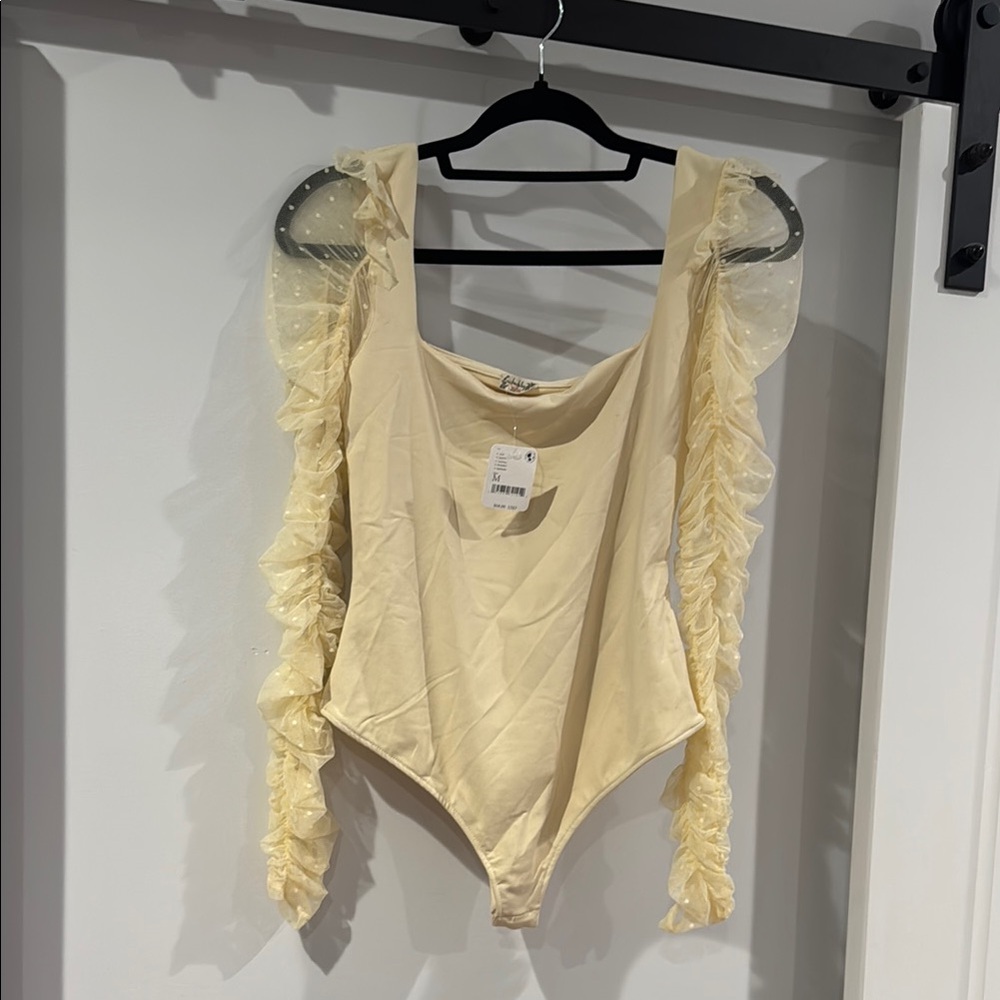 Free People Yellow Asymmetrical Ruffled Bodysuit